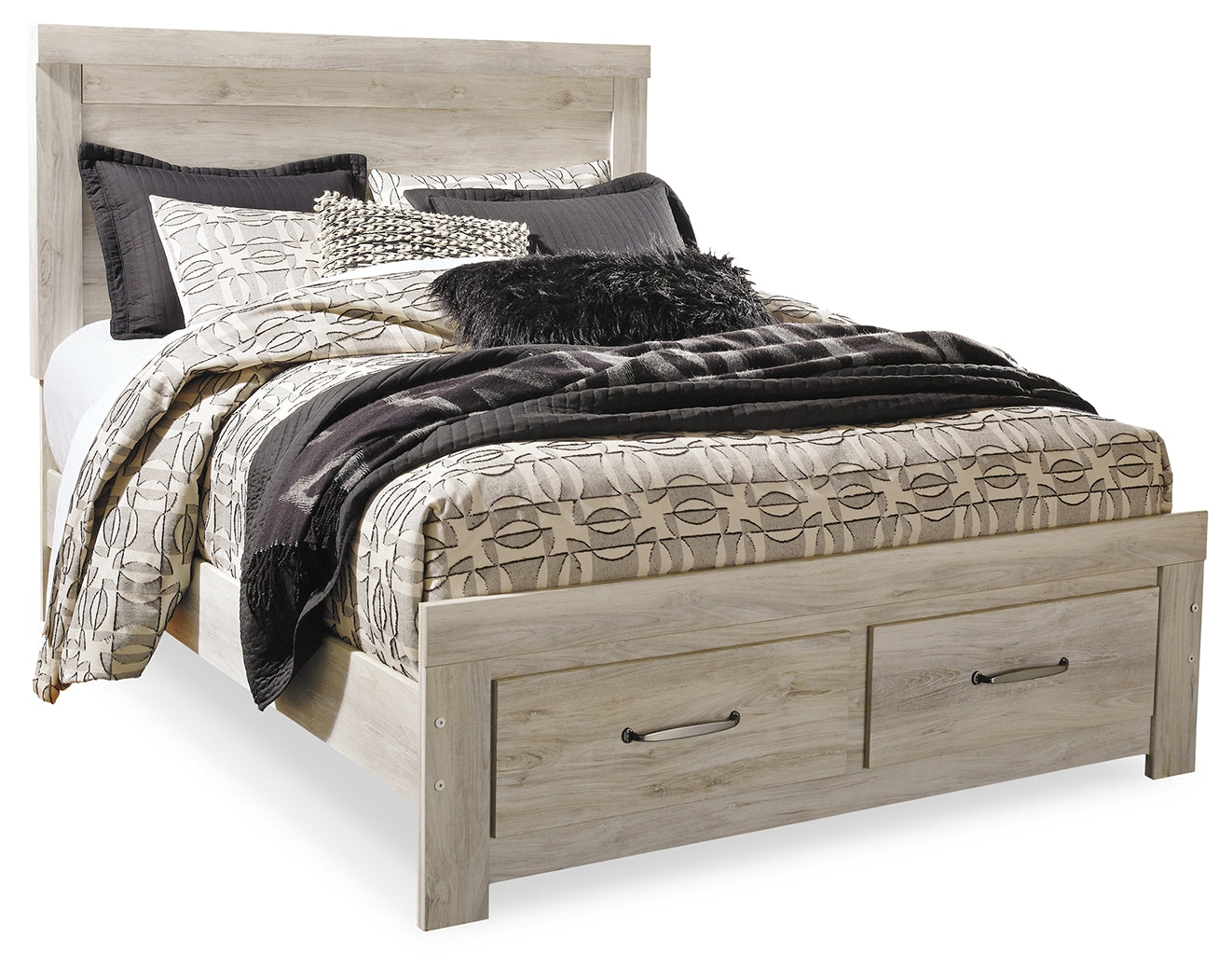 Furniture City Laplace - Ashley Furniture - Bellaby Queen Platform Bed with 2 Storage Drawers - Queen Platform Bed with 2 Storage Drawers / Whitewash - B331B4