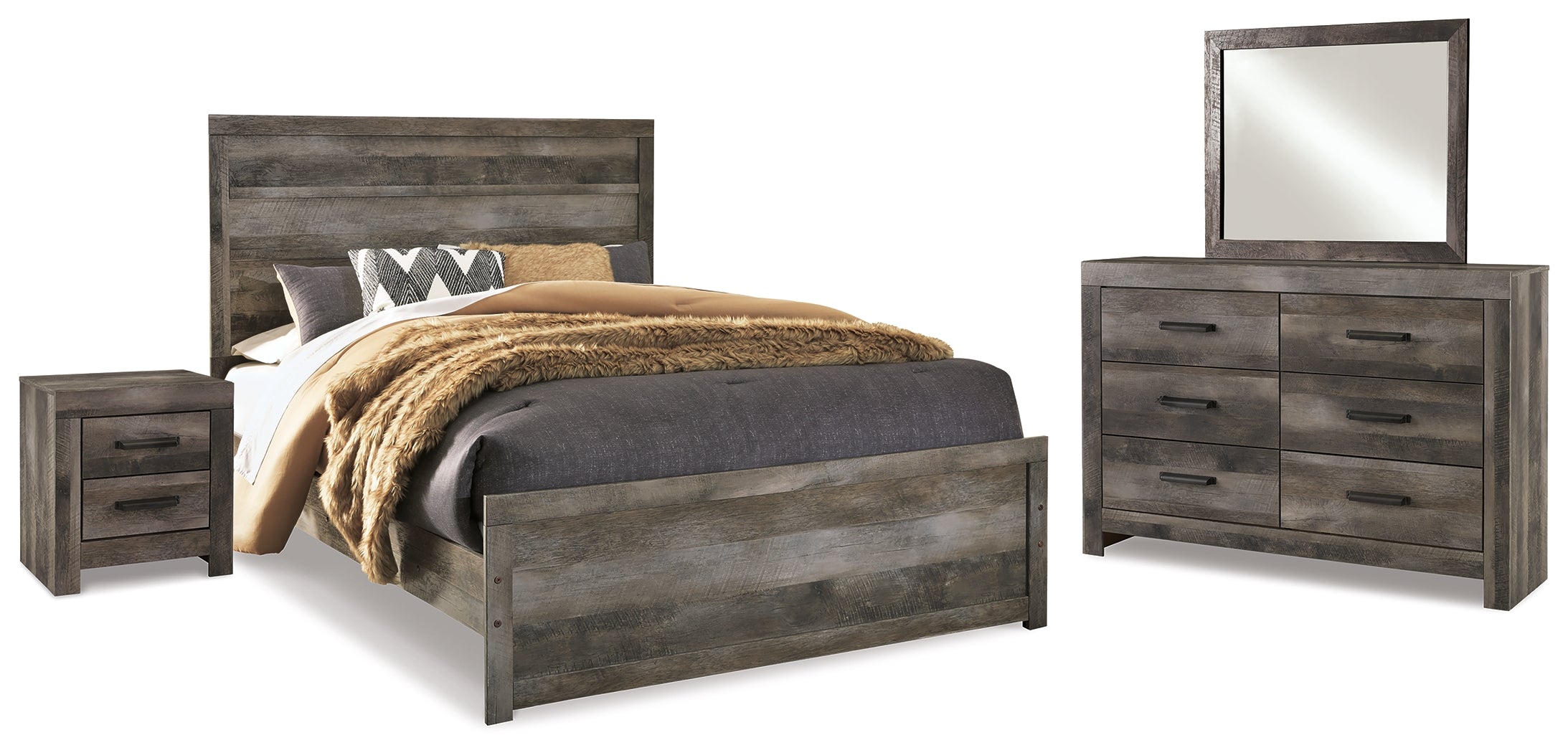 Furniture City Laplace - Ashley Furniture - Wynnlow Queen Panel Bed with Mirrored Dresser and Nightstand - Queen Panel Bed with Mirrored Dresser and Nightstand - B440B22