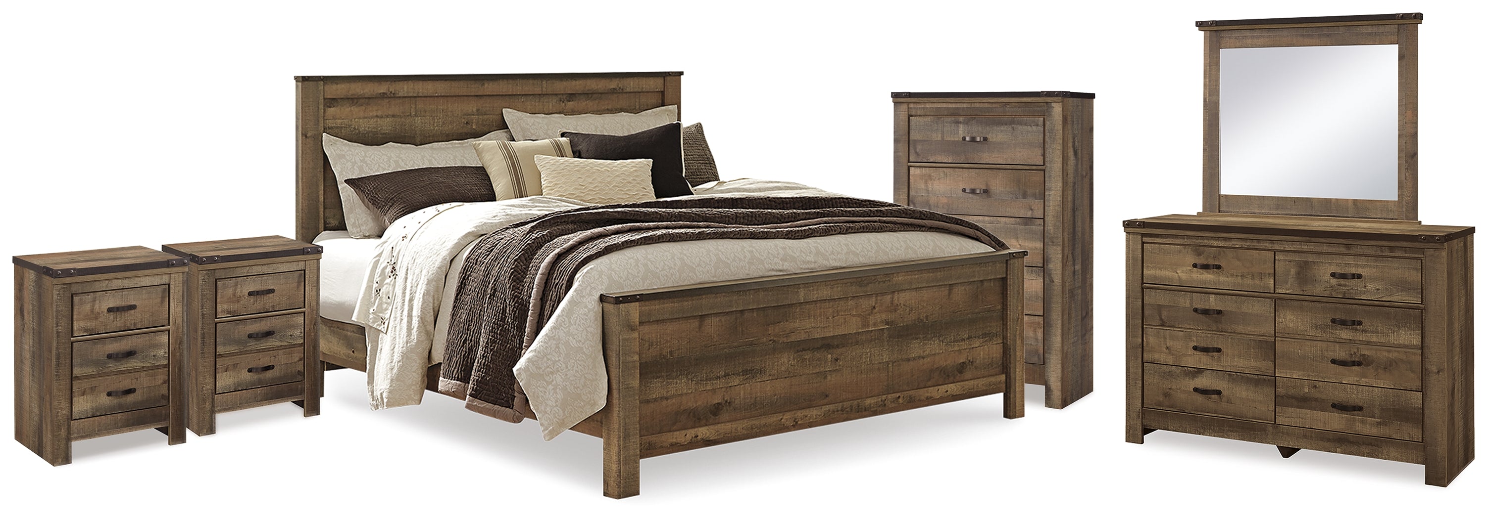 Furniture City Laplace - Ashley Furniture - Trinell King Panel Bed. Dresser, Mirror, Chest and 2 Nightstands - King Panel Bed. Dresser, Mirror, Chest and 2 Nightstands - B446B97