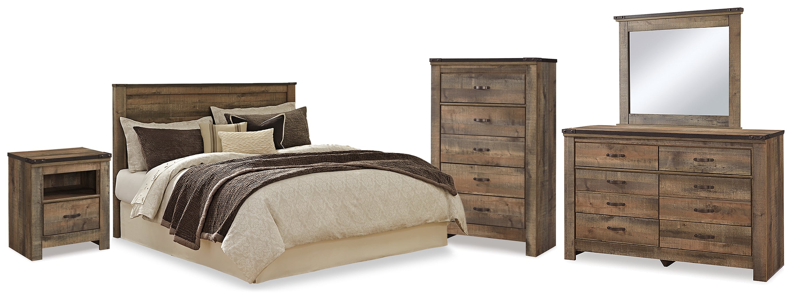 Furniture City Laplace - Ashley Furniture - Trinell Queen Panel Headboard, Dresser, Mirror, Chest and Nightstand - Queen Panel Headboard, Dresser, Mirror, Chest and Nightstand - B446B90