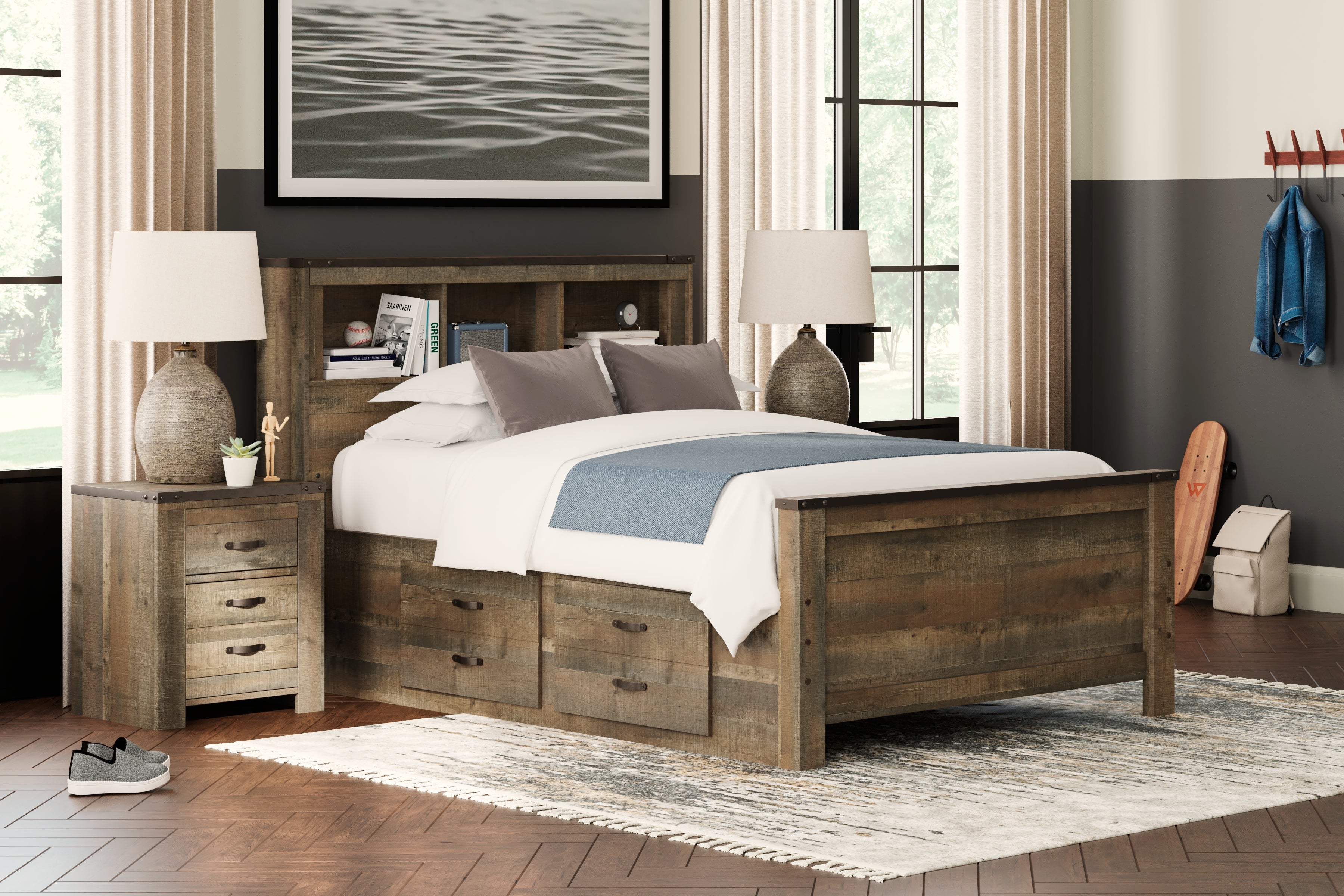 Furniture City Laplace - Ashley Furniture - Trinell Full Bookcase Bed with 2 Storage Drawers - Full Bookcase Bed with 2 Storage Drawers - B446B16