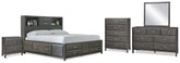 Furniture City Laplace - Ashley Furniture - Caitbrook Queen Storage Bed, Dresser, Mirror, Chest and Nightstand - Queen Storage Bed, Dresser, Mirror, Chest and Nightstand - B476B14