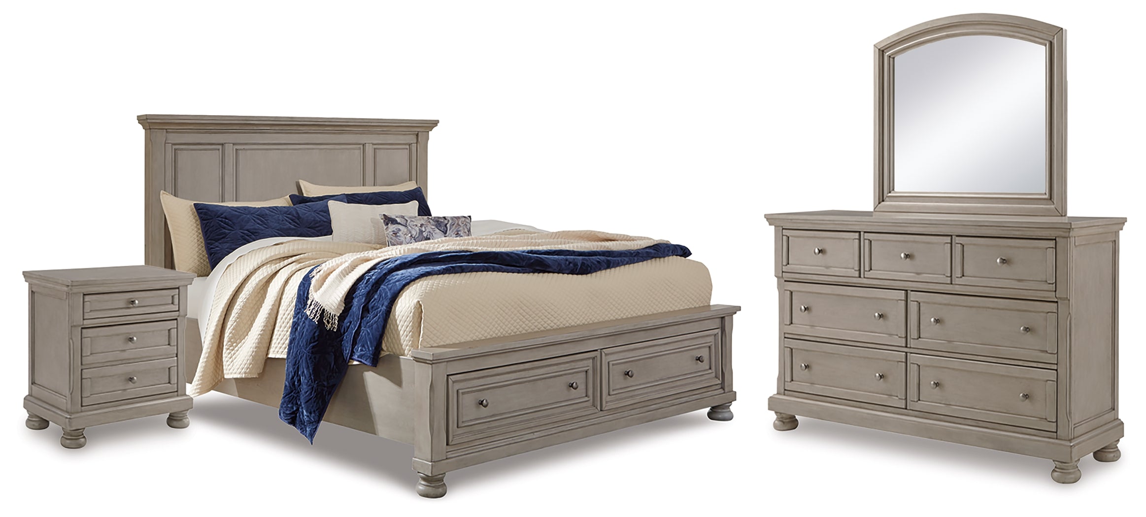 Furniture City Laplace - Ashley Furniture - Lettner Queen Panel Storage Bed, Dresser, Mirror and Nightstand - Queen Panel Storage Bed, Dresser, Mirror and Nightstand - B733B46
