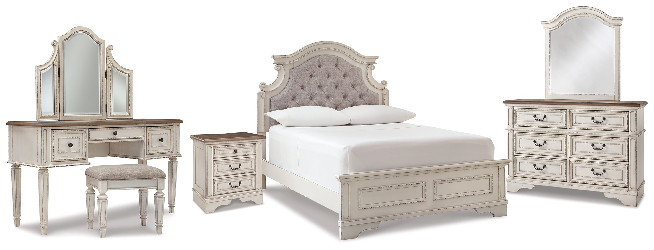 Furniture City Laplace - Ashley Furniture - Realyn Full Panel Bed, Dresser, Mirror, 3-Piece Vanity and Nightstand - Full Panel Bed, Dresser, Mirror, 3-Piece Vanity and Nightstand - B743B27