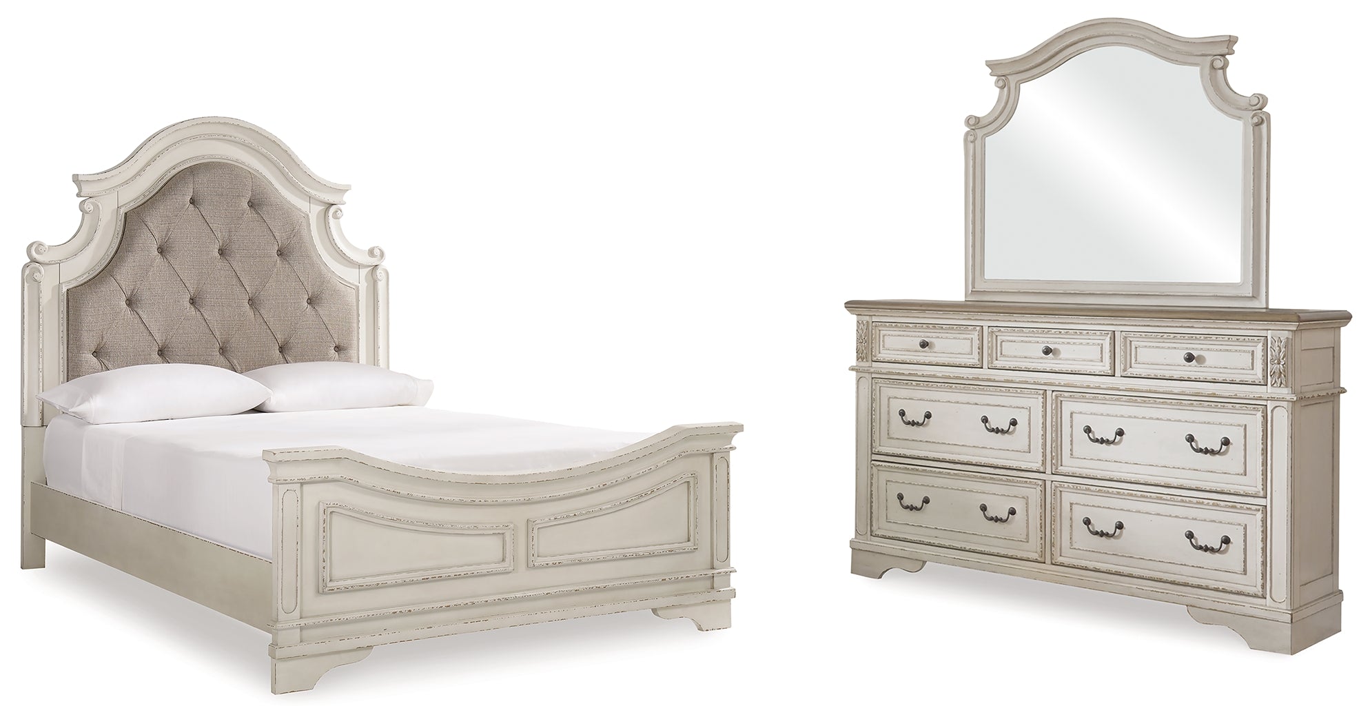 Furniture City Laplace - Ashley Furniture - Realyn Queen Upholstered Panel Bed, Dresser and Mirror - Queen Upholstered Panel Bed, Dresser and Mirror / Two-tone - B743B3