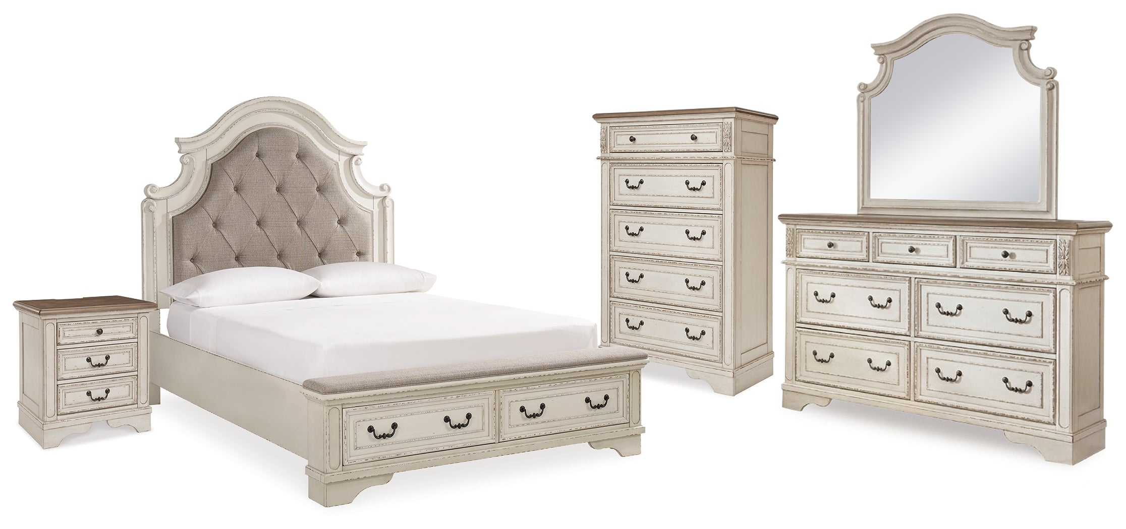 Furniture City Laplace - Ashley Furniture - Realyn Queen Upholstered Bed, Dresser, Mirror, Chest and Nightstand - Queen Upholstered Bed, Dresser, Mirror, Chest and Nightstand - B743B30