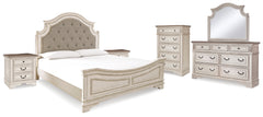 Furniture City Laplace - Ashley Furniture - Realyn King Panel Bed, Dresser, Mirror, Chest and 2 Nightstands - King Panel Bed, Dresser, Mirror, Chest and 2 Nightstands / Two-tone - B743B48