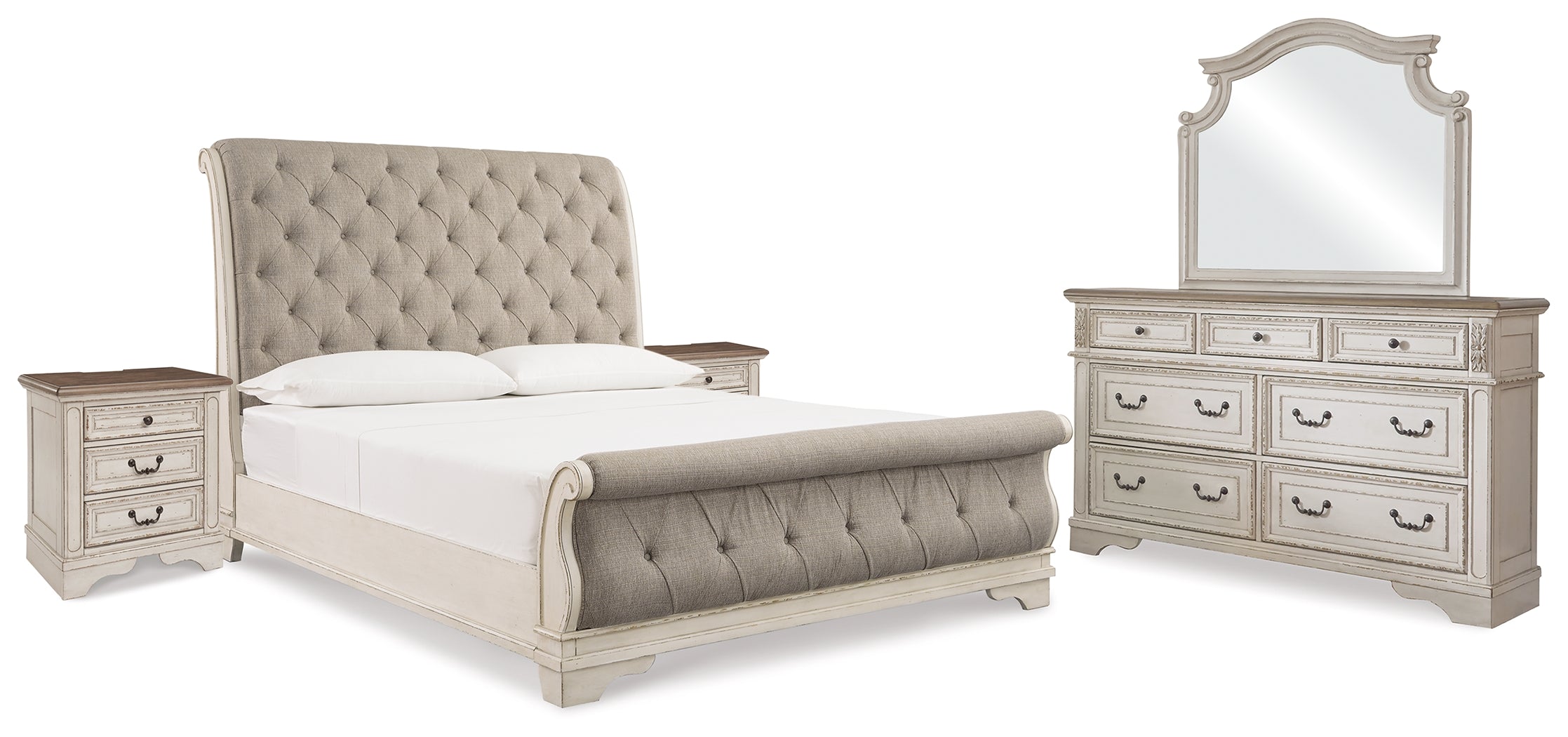 Furniture City Laplace - Ashley Furniture - Realyn King Upholstered Sleigh Bed, Dresser, Mirror and 2 Nightstands - King Upholstered Sleigh Bed, Dresser, Mirror and 2 Nightstands - B743B51