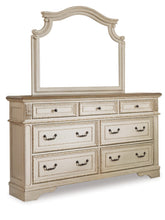 Furniture City Laplace - Ashley Furniture - Realyn California King Upholstered Bed, Dresser, Mirror and Chest - California King Upholstered Bed, Dresser, Mirror and Chest / Chipped White - B743B25