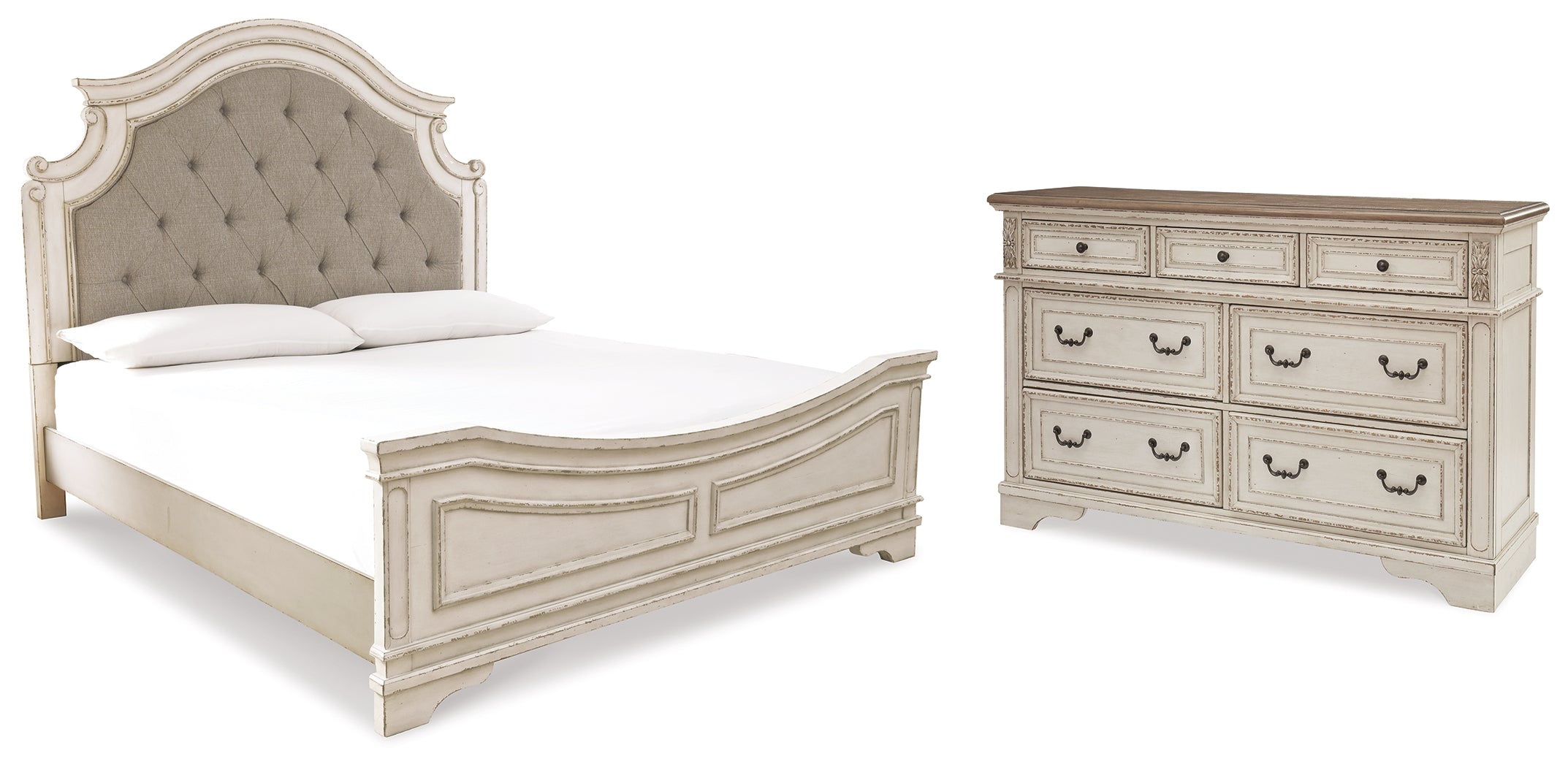 Furniture City Laplace - Ashley Furniture - Realyn King Upholstered Panel Bed and Dresser - King Upholstered Panel Bed and Dresser / Two-tone - B743B38