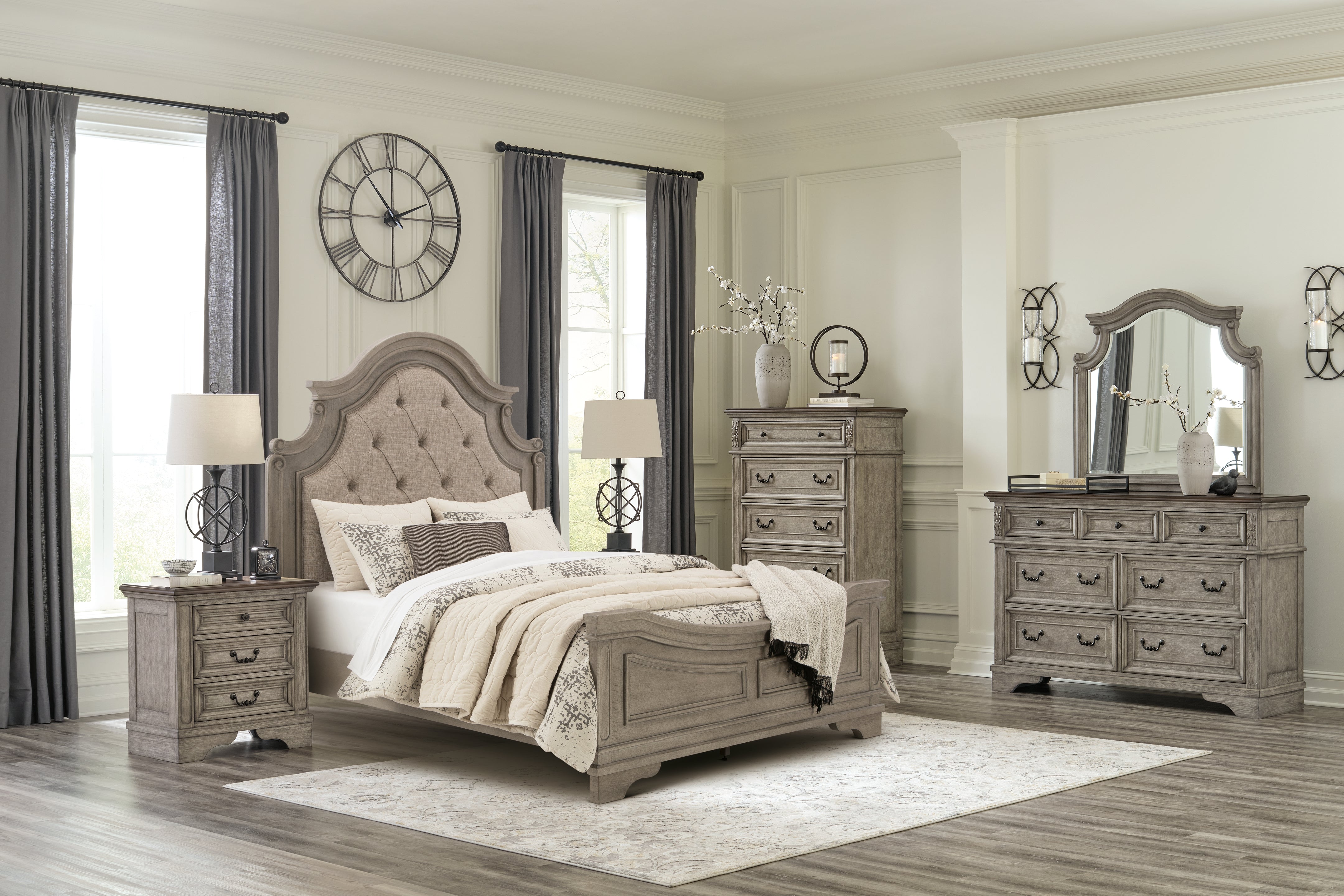 Furniture City Laplace - Ashley Furniture - Lodenbay Queen Upholstered Panel Bed, Dresser, Mirror, Chest and Nightstand - Queen Upholstered Panel Bed, Dresser, Mirror, Chest and Nightstand - B751B9