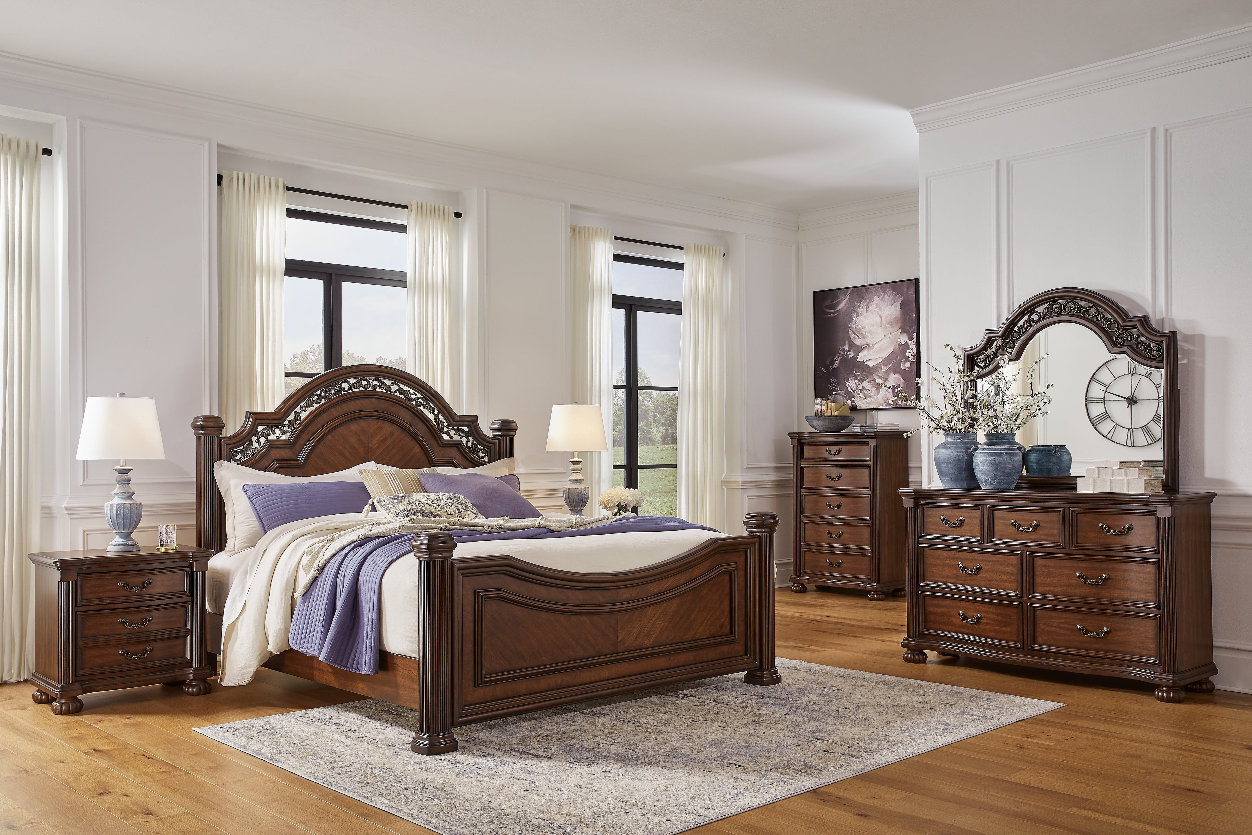 Furniture City Laplace - Ashley Furniture - Lavinton King Poster Bed, Dresser, Mirror, Chest and 2 Nightstands - King Poster Bed, Dresser, Mirror, Chest and 2 Nightstands - B764B11