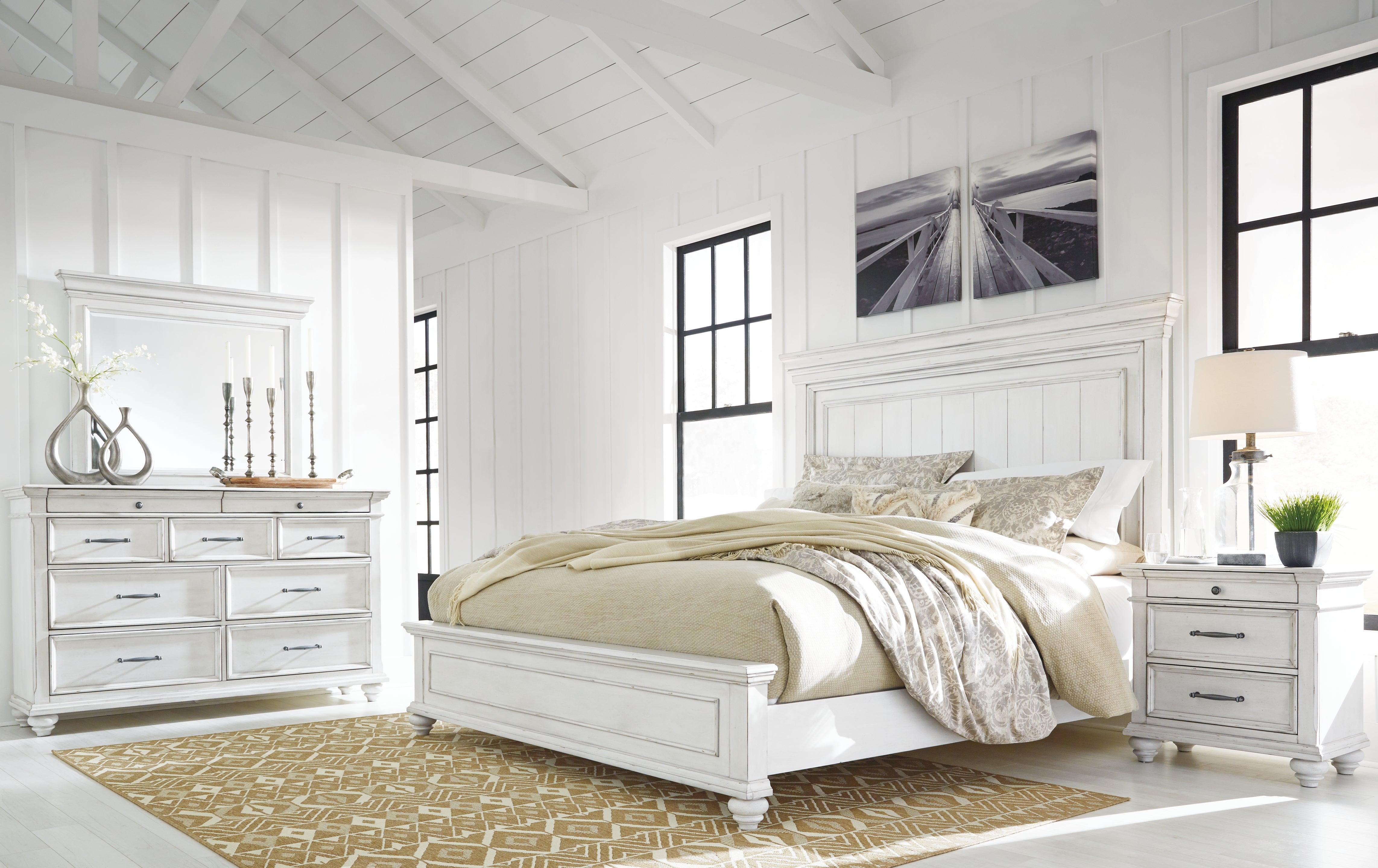 Furniture City Laplace - Ashley Furniture - Kanwyn King Panel Bed, Dresser, Mirror and 2 Nightstands - King Panel Bed, Dresser, Mirror and 2 Nightstands - B777B20