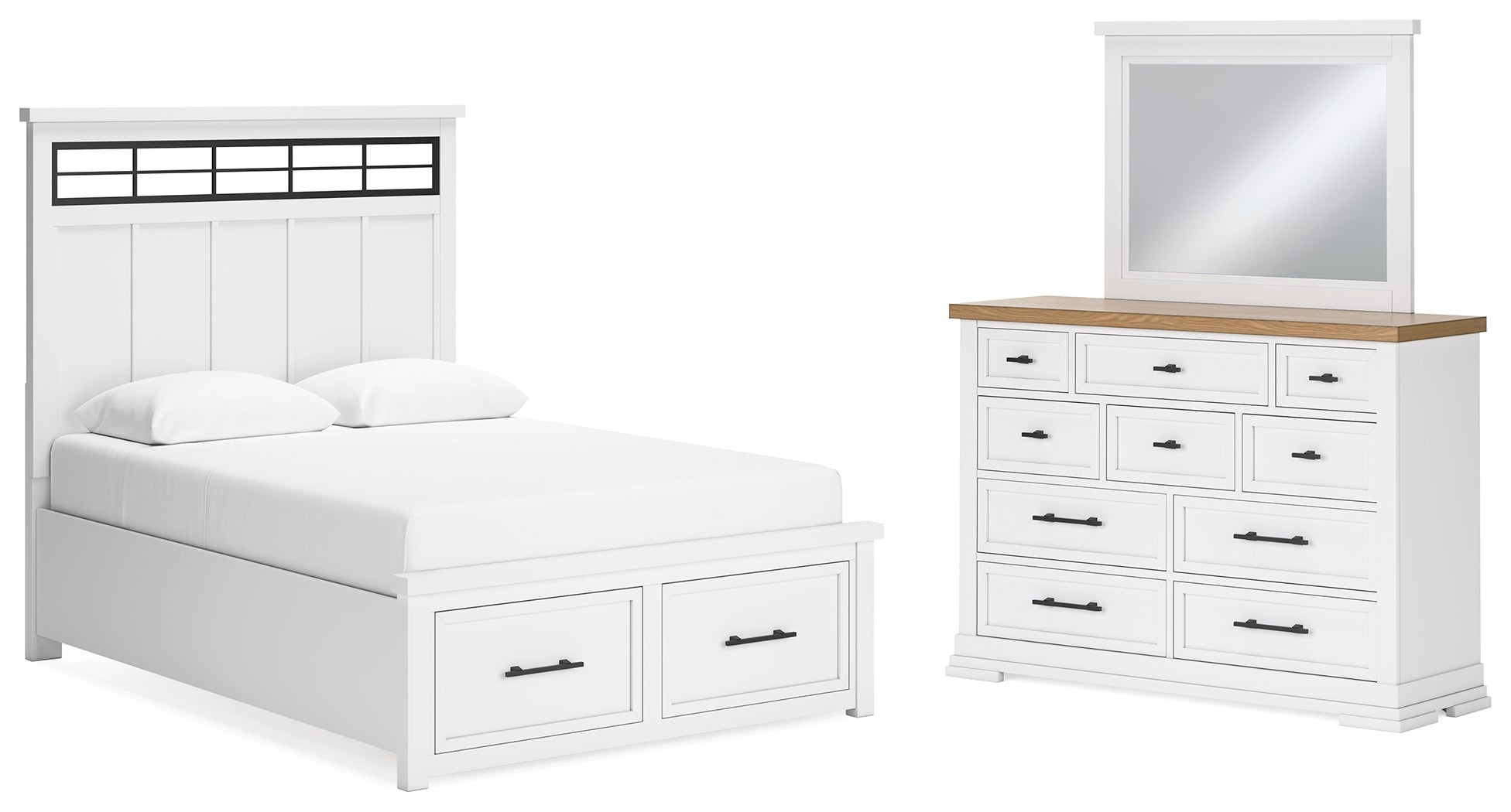 Furniture City Laplace - Ashley Furniture - Ashbryn Queen Panel Storage Bed, Dresser and Mirror - Queen Panel Storage Bed, Dresser and Mirror - B844B3