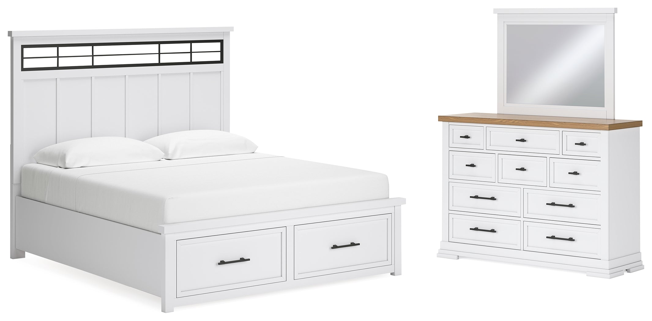 Furniture City Laplace - Ashley Furniture - Ashbryn King Panel Storage Bed, Dresser and Mirror - King Panel Storage Bed, Dresser and Mirror - B844B6
