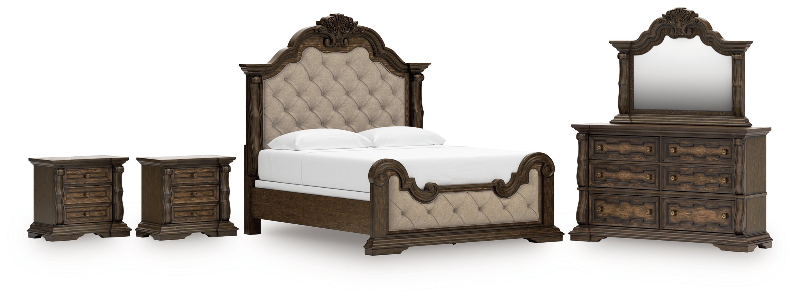 Furniture City Laplace - Ashley Furniture - Maylee King Upholstered Bed, Dresser, Mirror and 2 Nightstands - King Upholstered Bed, Dresser, Mirror and 2 Nightstands - B947B15