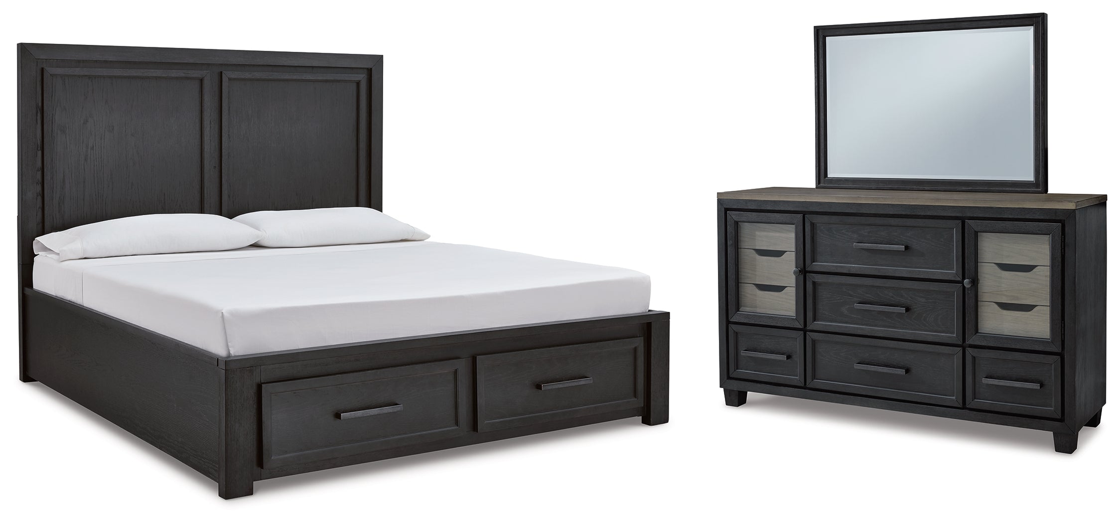 Furniture City Laplace - Ashley Furniture - Foyland California King Panel Storage Bed, Dresser and Mirror - California King Panel Storage Bed, Dresser and Mirror - B989B8
