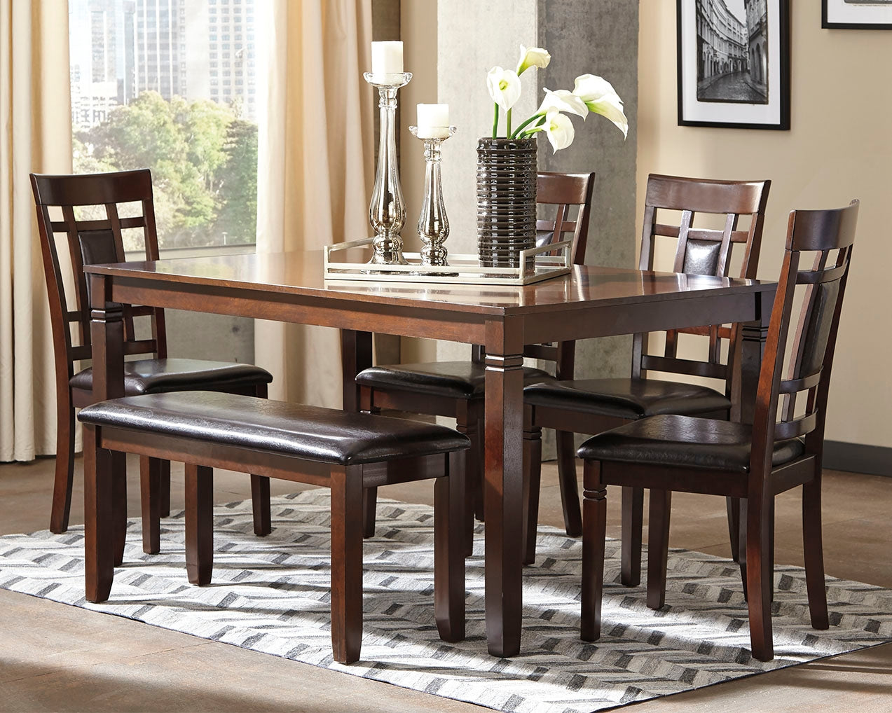 Furniture City Laplace - Ashley Furniture - Bennox Dining Table and Chairs with Bench (Set of 6) - Dining Room Table Set (6/CN) - D384-325