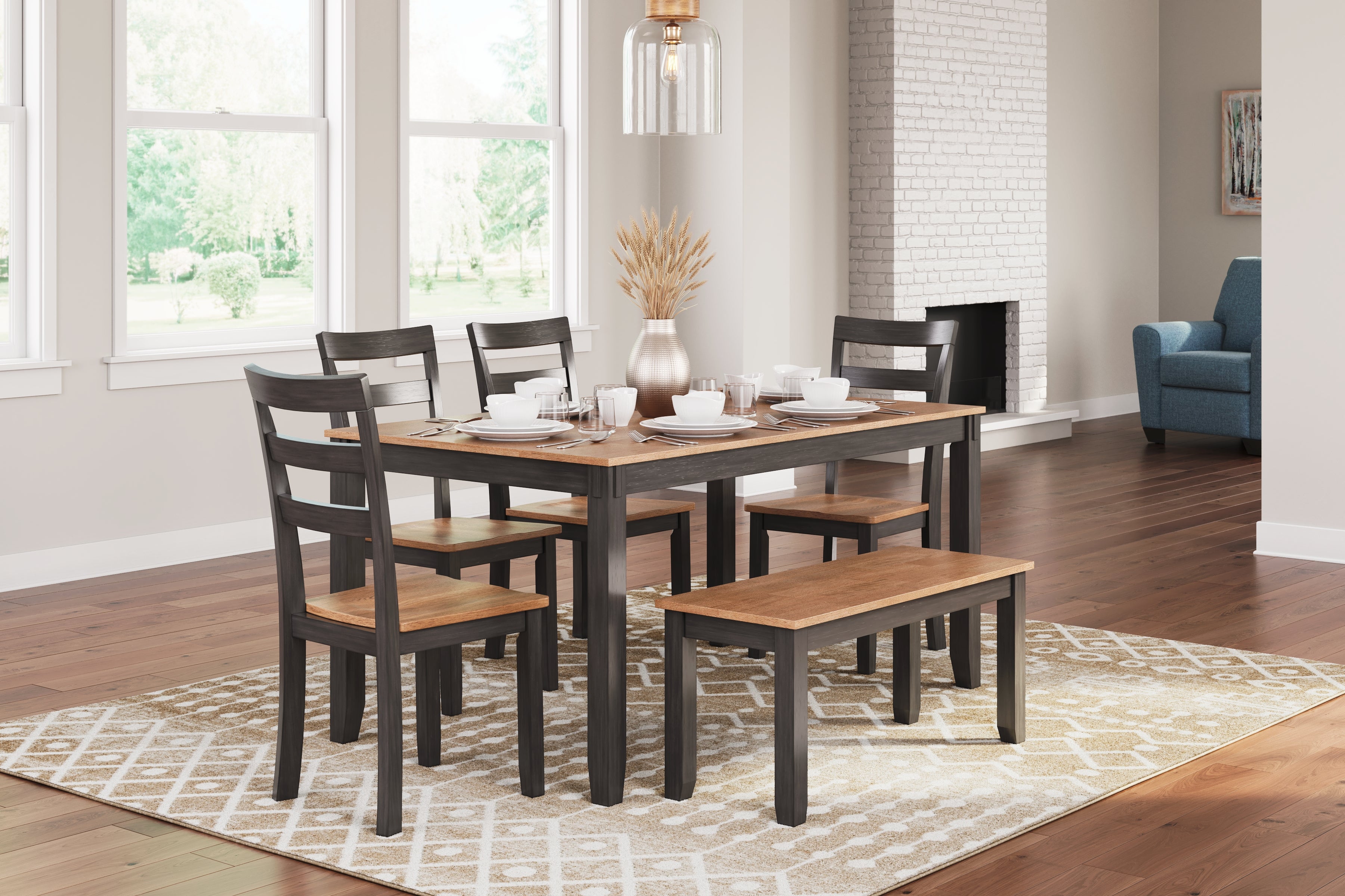 Furniture City Laplace - Ashley Furniture - Gesthaven Dining Table with 4 Chairs and Bench (Set of 6) - Dining Room Table Set (6/CN) - D396-325