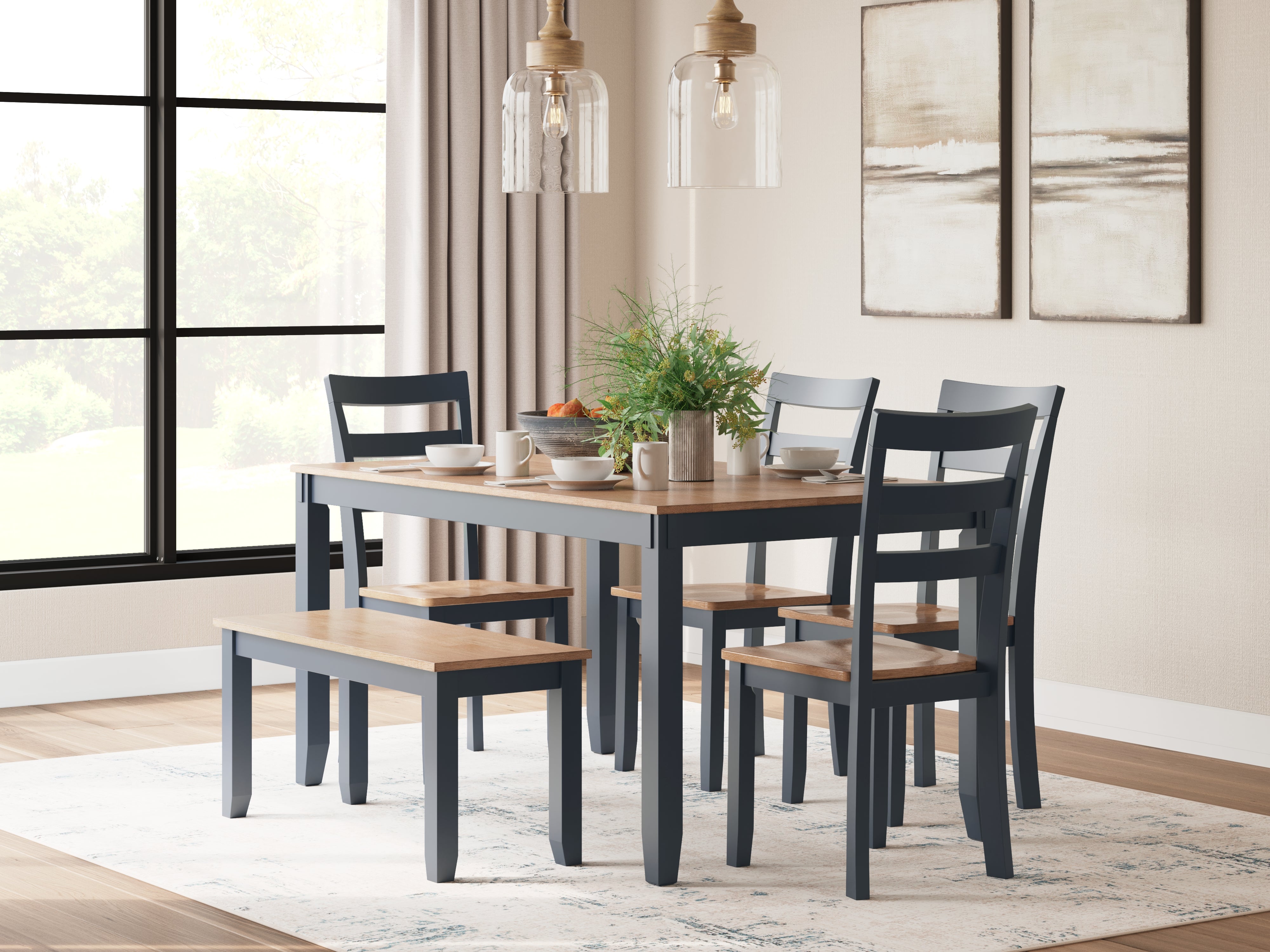 Furniture City Laplace - Ashley Furniture - Gesthaven Dining Table with 4 Chairs and Bench (Set of 6) - Dining Room Table Set (6/CN) - D399-325