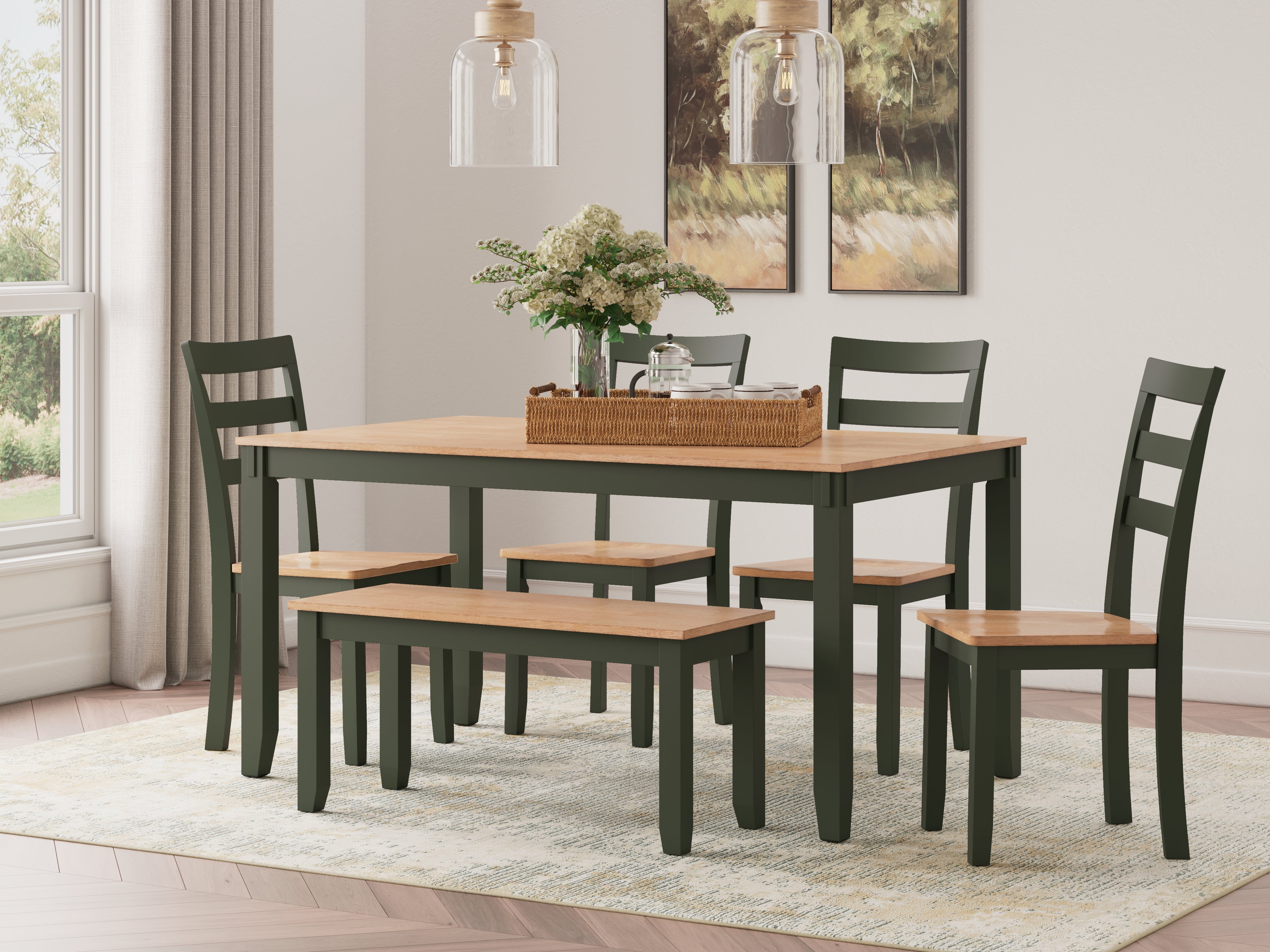 Furniture City Laplace - Ashley Furniture - Gesthaven Dining Table with 4 Chairs and Bench (Set of 6) - Dining Room Table Set (6/CN) - D401-325