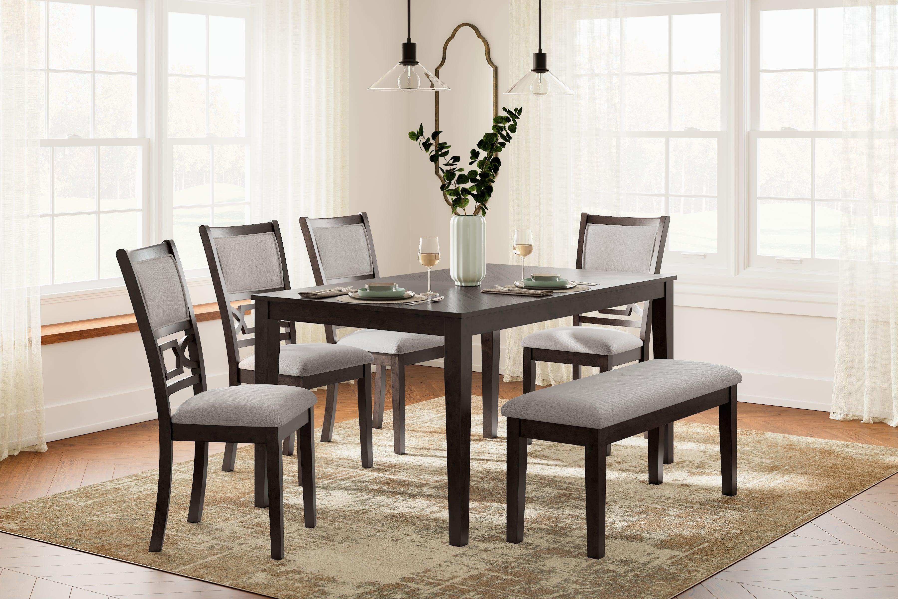 Furniture City Laplace - Ashley Furniture - Langwest Dining Table and 4 Chairs and Bench (Set of 6) - Dining Room Table Set (6/CN) - D422-325