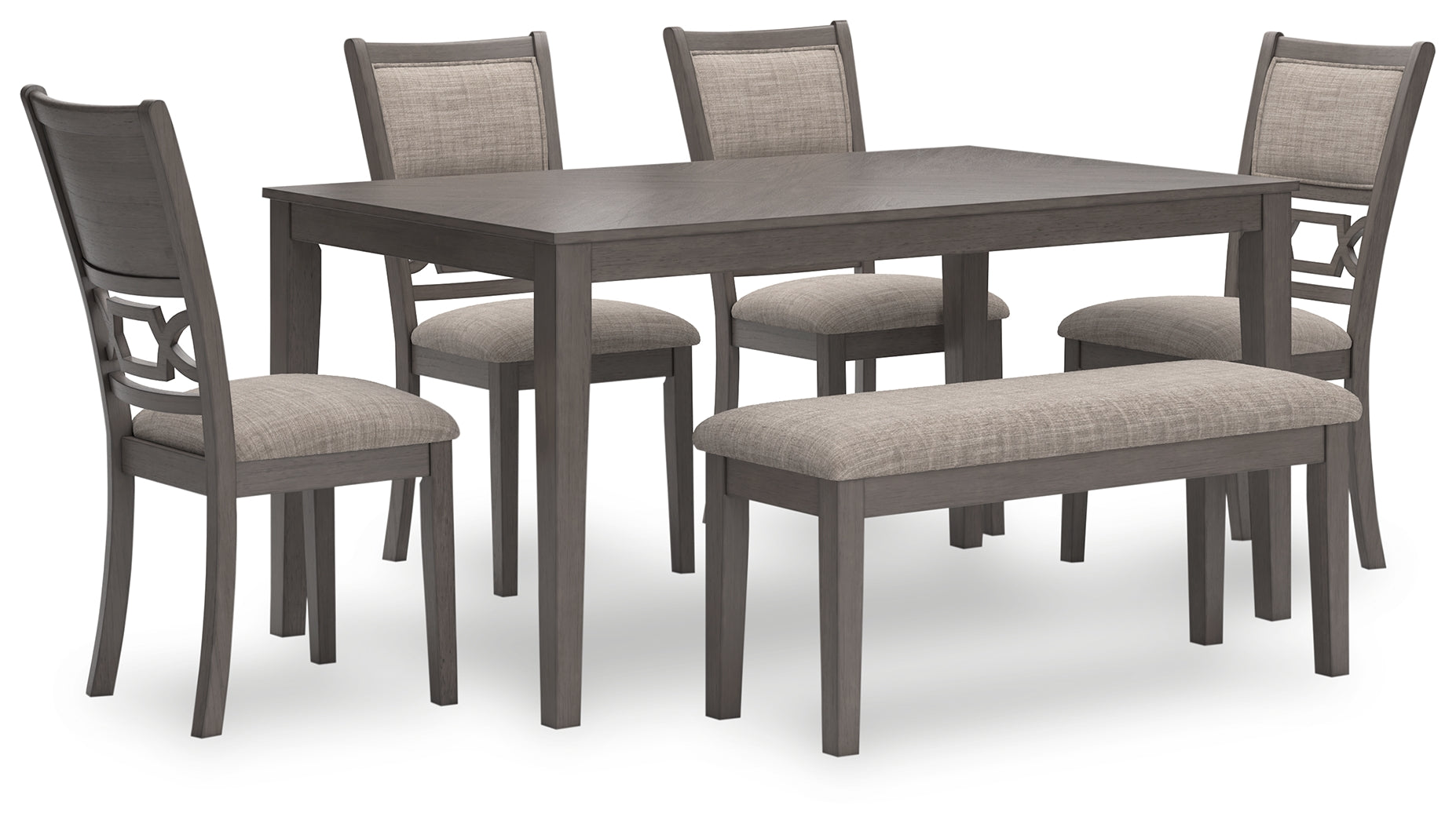 Furniture City Laplace - Ashley Furniture - Wrenning Dining Table and 4 Chairs and Bench (Set of 6) - Dining Room Table Set (6/CN) / Gray - D425-325