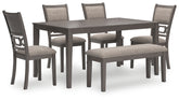 Furniture City Laplace - Ashley Furniture - Wrenning Dining Table and 4 Chairs and Bench (Set of 6) - Dining Room Table Set (6/CN) / Gray - D425-325