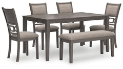 Furniture City Laplace - Ashley Furniture - Wrenning Dining Table and 4 Chairs and Bench (Set of 6) - Dining Room Table Set (6/CN) / Gray - D425-325