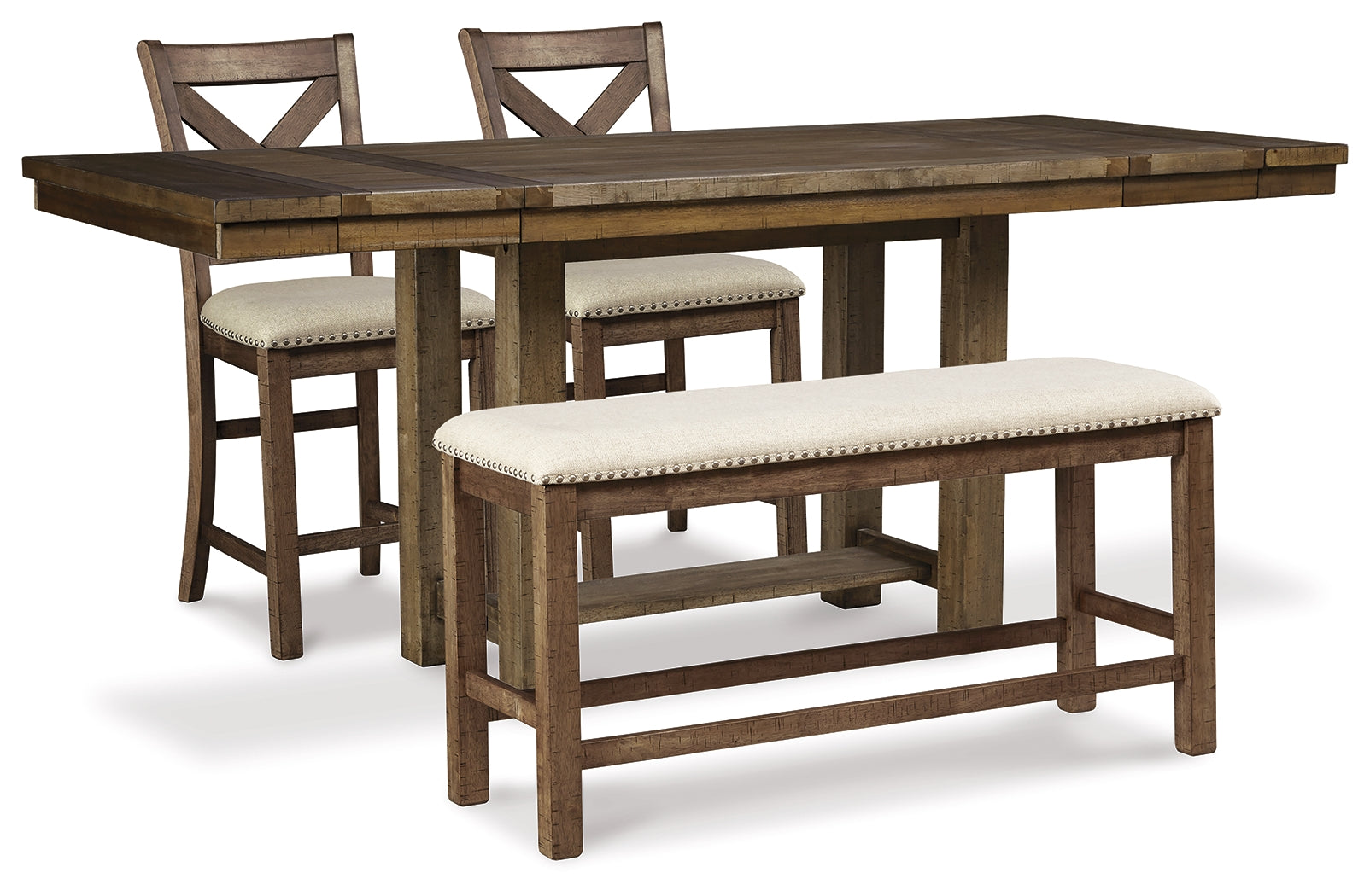 Furniture City Laplace - Ashley Furniture - Moriville Counter Height Dining Table and 2 Barstools and Bench - Counter Height Dining Table and 2 Barstools and Bench - D631D9