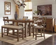 Furniture City Laplace - Ashley Furniture - Moriville Counter Height Dining Table with 4 Barstools, Bench, and Server - Counter Height Dining Table with 4 Barstools, Bench, and Server - D631D4