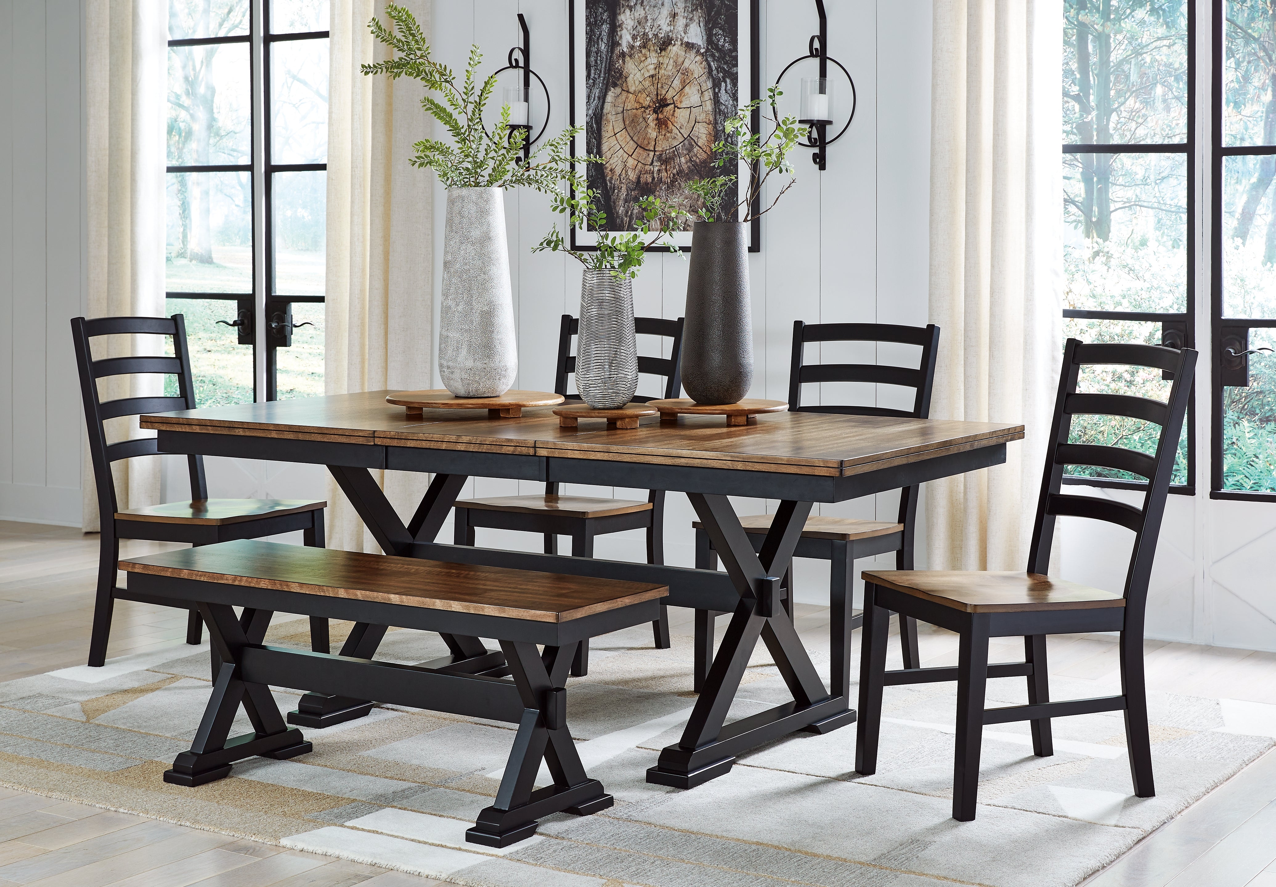 Furniture City Laplace - Ashley Furniture - Wildenauer Dining Table, 4 Chairs and Bench - Dining Table, 4 Chairs and Bench - D634D2