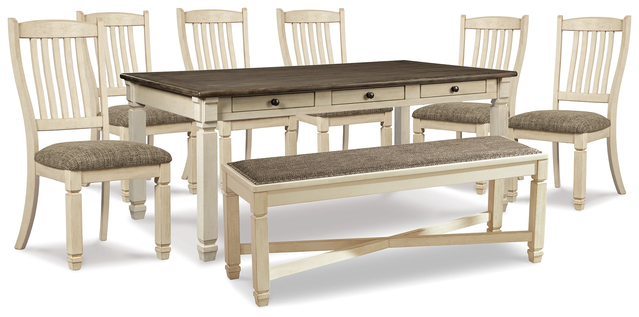 Furniture City Laplace - Ashley Furniture - Bolanburg Dining Table, 6 Chairs, and Bench - Dining Table, 6 Chairs, and Bench - D647D26