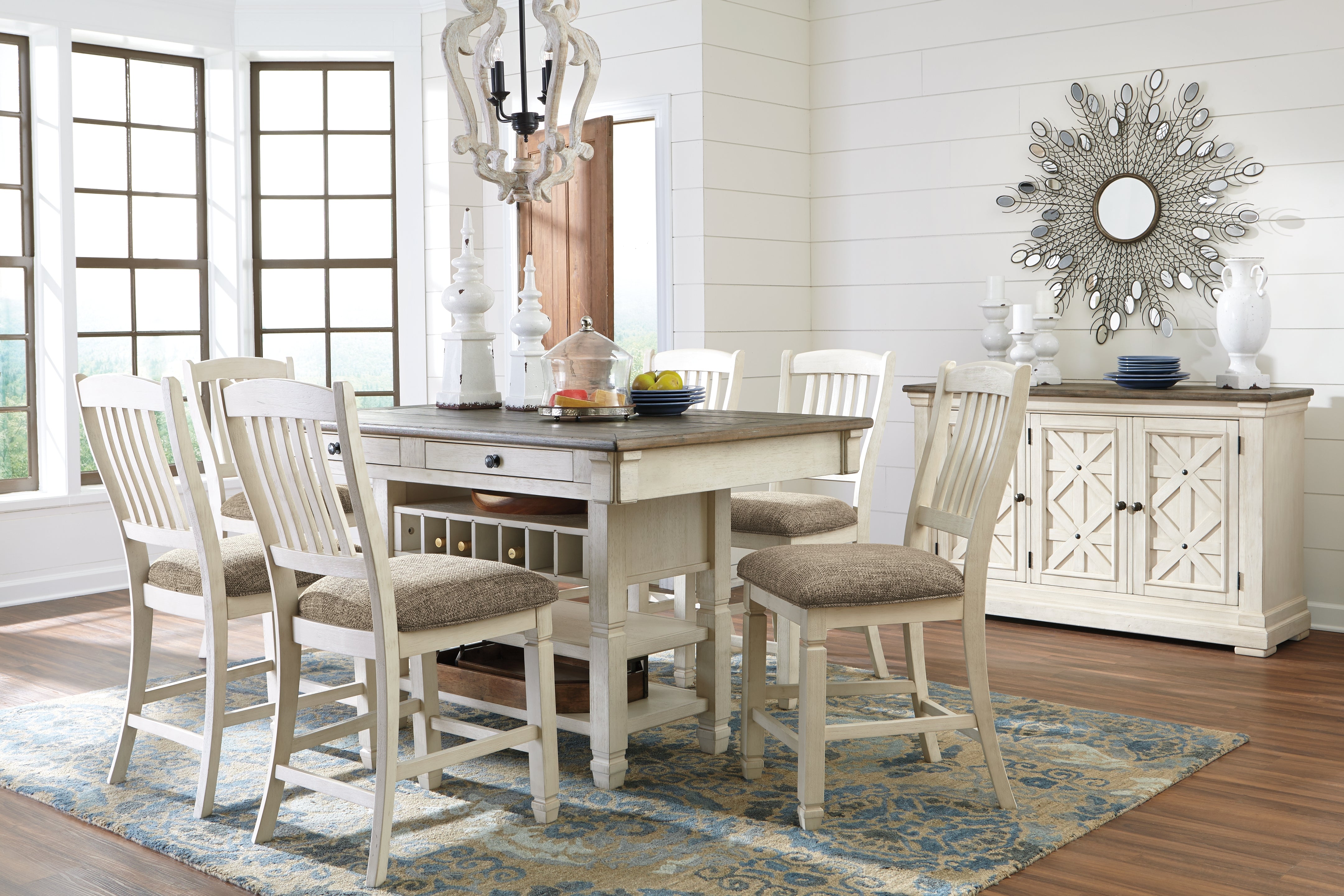 Furniture City Laplace - Ashley Furniture - Bolanburg Counter Height Dining Table and 6 Barstools with Server - Counter Height Dining Table and 6 Barstools with Server / Two-tone - D647D23