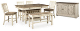 Furniture City Laplace - Ashley Furniture - Bolanburg Counter Height Dining Table, 4 Barstools, Bench and Server - Counter Height Dining Table, 4 Barstools, Bench and Server - D647D32