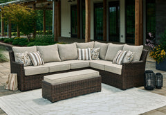 Furniture City Laplace - Ashley Furniture - Brook Ranch Outdoor Sofa Sectional/Bench with Cushion (Set of 3) - Sofa SEC/Bench w/CUSH (3/CN) - P465-822