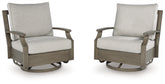 Furniture City Laplace - Ashley Furniture - Rainier Ranch Outdoor Swivel Glider Chair with Cushion - Swivel Glider Chair w/Cushion / Brown/Beige - P701-821