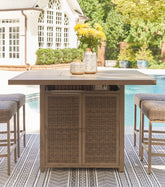 Furniture City Laplace - Ashley Furniture - Walton Bridge Outdoor Bar Table with Fire Pit - Square Bar Table w/Fire Pit - P749-665