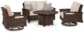 Furniture City Laplace - Ashley Furniture - Paradise Trail Outdoor Loveseat, Fire Pit Table and 2 Lounge Chairs - Outdoor Loveseat, Fire Pit Table and 2 Lounge Chairs - P750P9