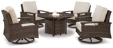 Furniture City Laplace - Ashley Furniture - Paradise Trail Outdoor Fire Pit Table with 4 Lounge Chairs - Outdoor Fire Pit Table with 4 Lounge Chairs - P750P7