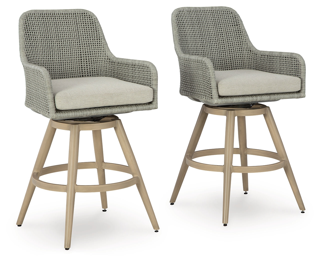 Furniture City Laplace - Ashley Furniture - Seton Creek Outdoor Bar Height Barstool with Cushion (Set of 2) - Barstool with Cushion (Set of 2) / Beige/Gray - P798-130