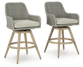 Furniture City Laplace - Ashley Furniture - Seton Creek Outdoor Bar Height Barstool with Cushion (Set of 2) - Barstool with Cushion (Set of 2) / Beige/Gray - P798-130