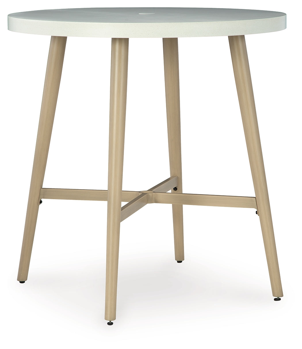 Furniture City Laplace - Ashley Furniture - Seton Creek Outdoor Bar Table - Round Bar Table w/UMB OPT / Beige - P798-613