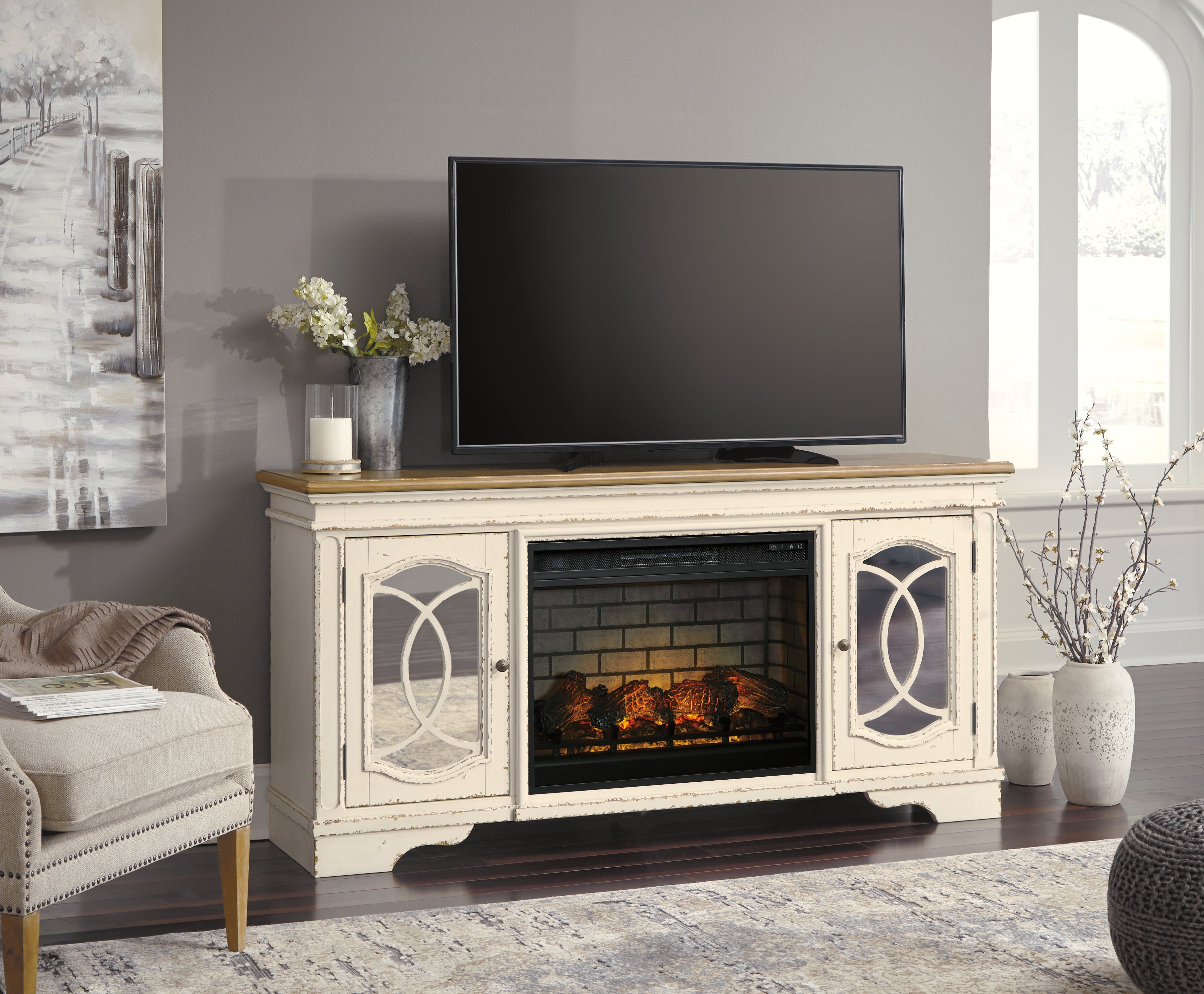 Furniture City Laplace - Ashley Furniture - Realyn 74" TV Stand with Electric Fireplace - 74" TV Stand with Electric Fireplace - W743W2
