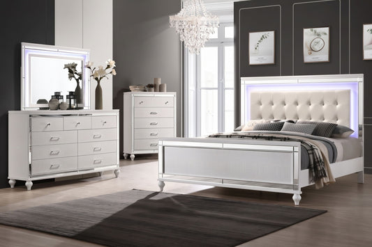 Valentino - Queen 4 Piece Bedroom Set (Bed, Dresser, Mirror, Chest) - White