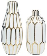 Mohsen - Vase Set (Set of 2) - Gold Finish / White