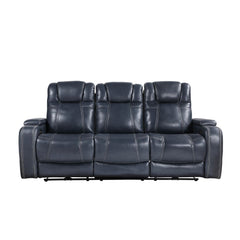 Keziah - Power Double Reclining Sofa With Power Headrests And Storage Arms - Blue