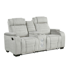 Ronan - Double Reclining Loveseat With Center Console, Wireless Speakers, Storage Arms, Cup Holders And Led - Gray