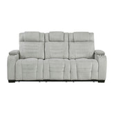 Ronan - Double Reclining Sofa With Center Drop-Down Cup Holders, Storage Arms, Cup Holders, Reading Lights, Magazine Bag, Receptacles, Charging Ports And Led - Gray