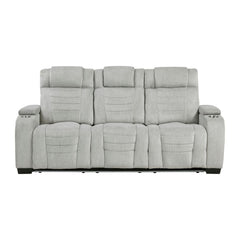 Ronan - Double Reclining Sofa With Center Drop-Down Cup Holders, Storage Arms, Cup Holders, Reading Lights, Magazine Bag, Receptacles, Charging Ports And Led - Gray